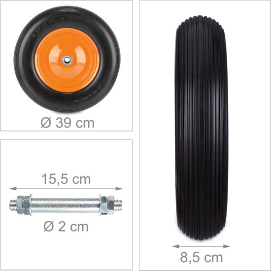 kruiwagenwiel 4.80 4.00-8 - massief rubber - stalen velg - met as - anti-lek - zwart-oranje van Merkloos	 — afbeelding 4