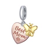 Best mom hartje vlinder dangle | mama bead | bedels beads cadeau | Zilverana | geschikt voor Biagi , Pandora , Trollbeads armband | 925 zilver
