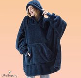 Hoodie deken unisex - blauw - deken met mouwen - hoodie blanket - plaid met mouwen - sheat - sherpa