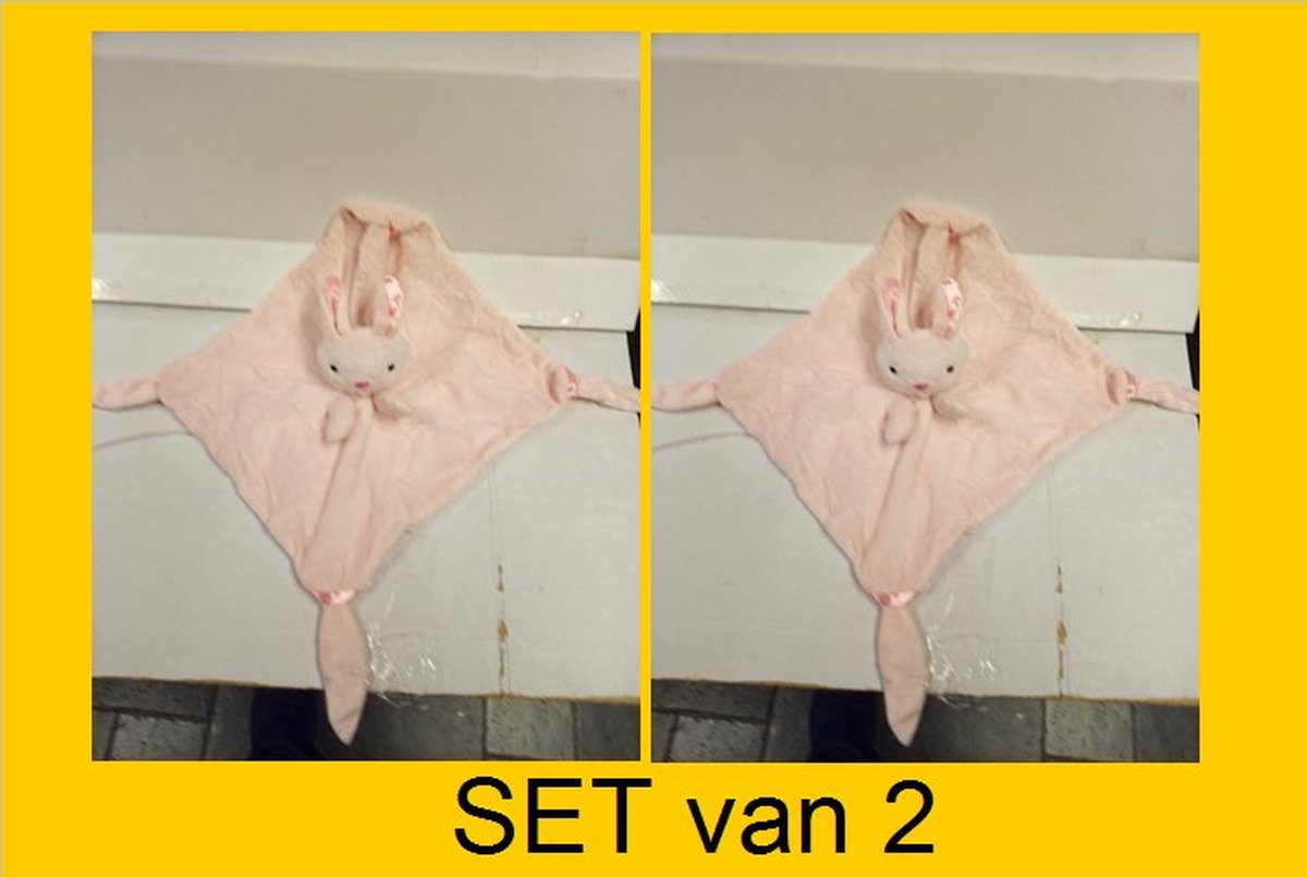 Set van 2 stuks Knuffeldoekjes - Doudou - 55 cm op 55 cm -  merk LVEE ®- Konijntje roze - Tony Lvee ®