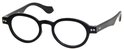 Lunettes de lecture noires avec verres ronds et monture épaisse, deux points sur chaque branche.