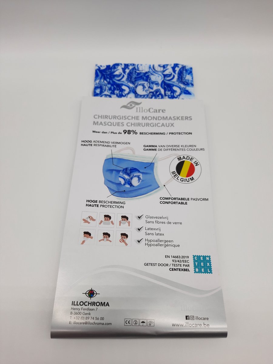Illocare Cashmere Medisch Mondmasker Mondkapje Type II EN14683 Filtratie ≥ 99 % Wasbaar Made in Belgium 30 stuks in Pakjes
