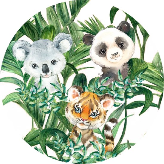 Sticker mural - jungle - décoration chambre - chambre bébé - chambre d'enfant - jungle - animaux - koala - panda - tigre - thème jungle - sticker mural chambre