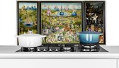 Spatscherm keuken 100x50 cm - Kookplaat achterwand Tuin der lusten - schilderij van Jheronimus Bosch - Muurbeschermer - Spatwand fornuis - Hoogwaardig aluminium