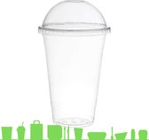 Composteerbare wegwerpbeker met Dome Deksel bol zonder gat voor frisdrank en smoothies | 400 ml | Ø 95 mm | PLA | 50 stuks