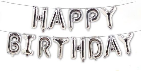 HAPPY BIRTHDAY Folie Ballonnen, Zilver, 13 stuks, 16 inch (40cm), Verjaardag, Feest, Party, Decoratie, Versiering, Miracle Shop