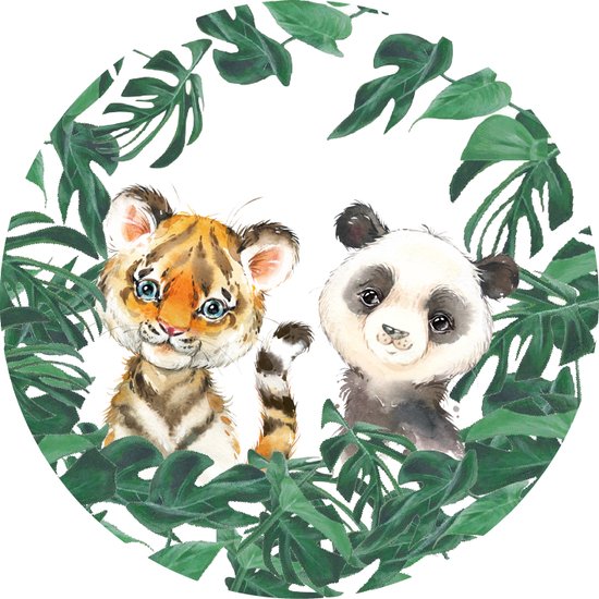 Muur sticker - jungle - decoratie slaapkamer - baby kamer - kinderkamer - jungle - dieren - panda - tijger - thema jungle - muursticker slaapkamer