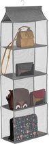 Springos Kast Organizer | Kleding Organizer | Hangende Opberger | 4 planken | Inclusief haak | Grijs