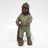 Geert Kunen / Skulptuur / beeld / Brandweerman - bruin / groen - 11 x 10 x 26 cm hoog.