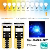 T10 Led Lamp Blauw (Set 2 stuks) 10000k Canbus 5W5 | W5W | Led Signal Light | 12V | 168 | 194 | 2x | Stadslicht | Kentekenplaat Verlichting | 3030 6 SMD | Autolamp | 10000 | Kelvin