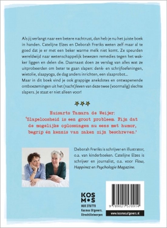 Twee vrouwen poseren naast elkaar, met een glimlach. Tekst over het boek en de auteurs.