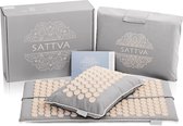 Sattva® ECO - Premium Grey acupressuurmat met kussen en tas - 100% natuurlijk en duurzaam - acupressuurmat van katoen, linnen, kokosvezel, boekweitdoppen, HIPS bloempunten + brochure
