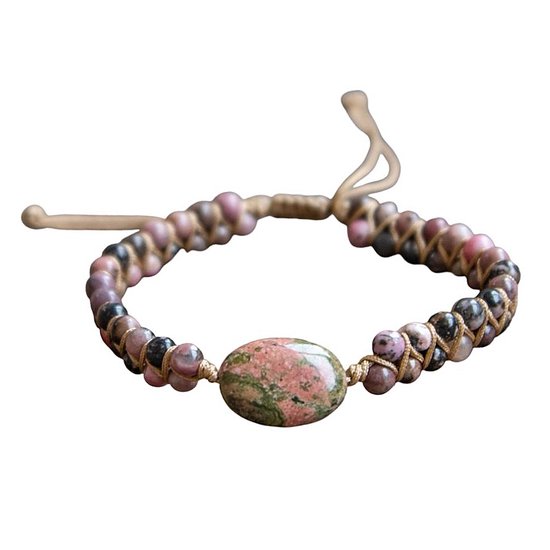 Marama - verstelbare armband Earthy Rhodonite - vegan - edelsteen Rhodoniet - cadeautje voor haar