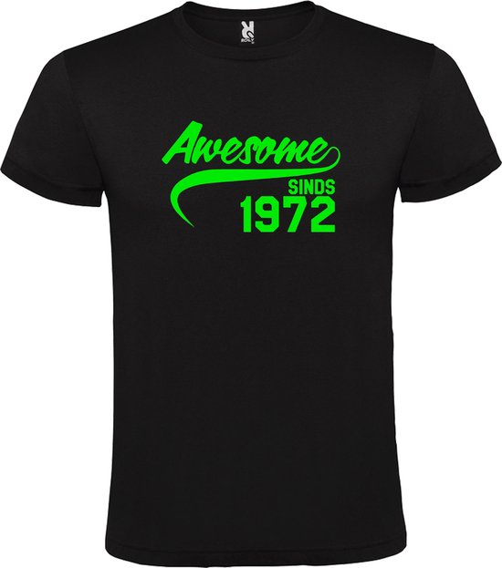 Zwart T shirt met "Awesome sinds 1972" print Neon Groen size XXXXXL