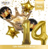 Cijfer Ballon 14 * Snoes * Black & Gold Thema * Prinsen & Prinsessen * Crown * Kroon * Royal Celebration * Verjaardag Decoratie Ballonnen Pakket * Boeket Ballonnen * Nummer Ballon