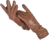 Leren handschoenen – Dames – Kleur bruin – Maat M – Schapenleer – Gevoerd – Lengte tot over de pols