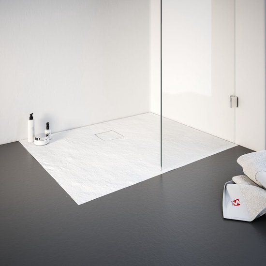 Receveur de douche Schulte 80x120x4 cm Aspect pierre marbre minéral blanc, avec vidage, EP216812-04