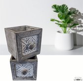 Set van 2 -Plantenbakje- grijs- houten bakje