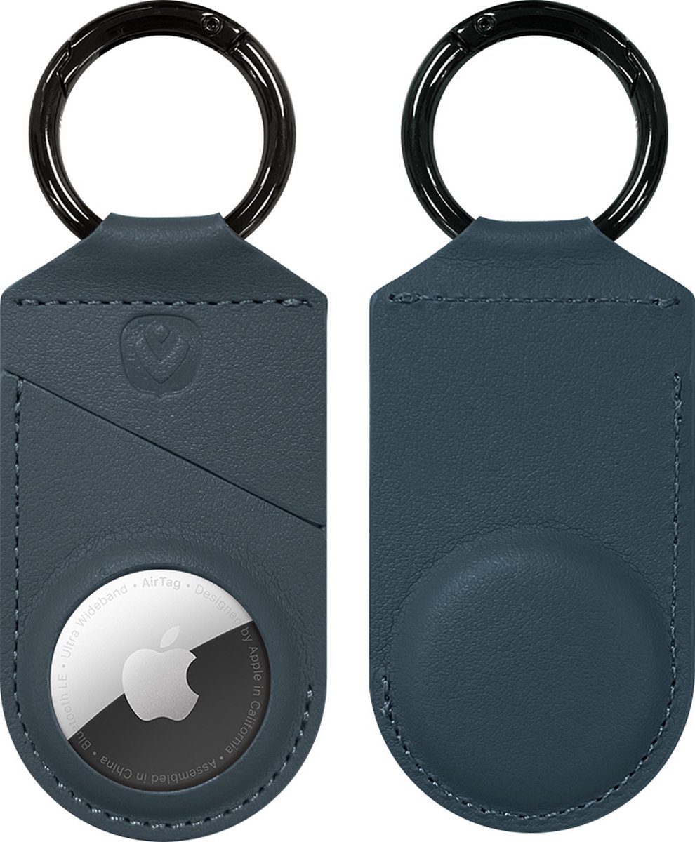 Valenta - AirTag Hoesje - AirTag Sleutelhanger - Leer - Blauw - geschikt voor Apple AirTag