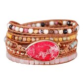 Marama - wikkelarmband Pink Agate - dames armband -  Agaat - 85 cm - cadeautje voor haar