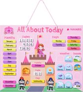Navaris leerkalender voor kinderen - Magnetisch kalenderbord met seizoenen en het weer - Jaarkalender met magneten in het Engels - Roze prinses