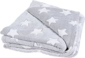 Grijs Babydeken / Kinderdeken fleece met witte sterren - fleece deken - 130x160cm - Bed