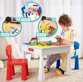 Bouwtafelset + 80-delige Bouwset (Grote & Kleine Bouwstenen) - Klassiek Rood&Blauw - Bouwtafel + 2 Stoeltjes + 4 Bakjes - Blokkentafel - Speeltafel - Zandtafel - Watertafel - Teken