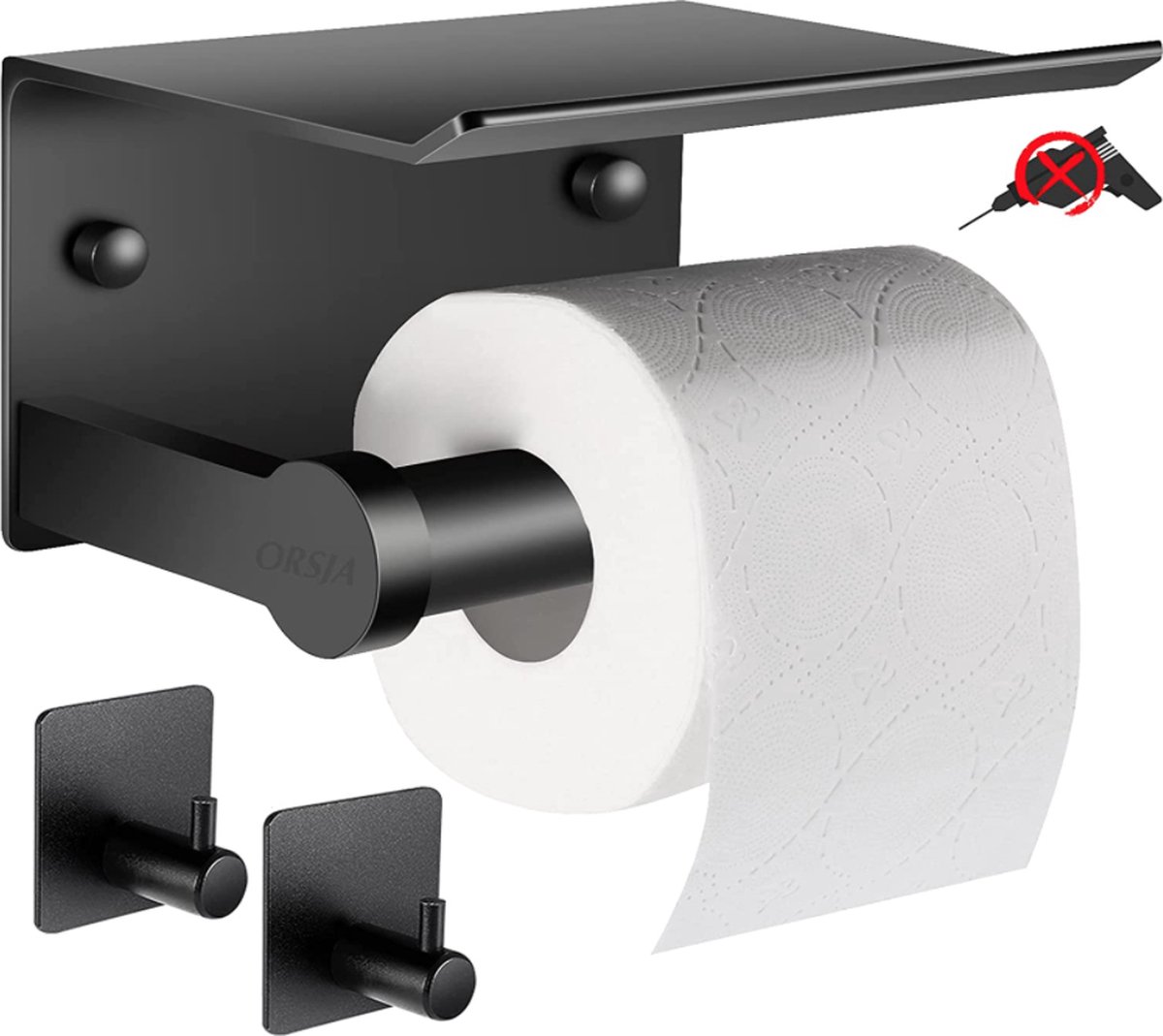 Toiletrolhouder Ophangen Zonder Boren Zwart Zelfklevend Telefoonplankje Muur Glaswand...