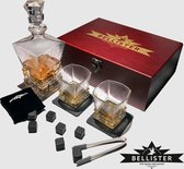 Whiskey Karaf Set Bellister - 2 Whiskey Glazen Set - 8 Whiskey Stones - 2 Stenen Onderzetters - Luxe Whisky Cadeauset - Decanteer Karaf Set