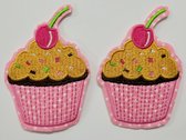 *** 2 Mooie Cupcakes Muffins strijkapplicaties - strijkapplicatie - DIY - knutselen - muffin - cupcake - naaien - Meisjes - Kind - Baby - cadeau - applicaties - decoratief - fourni