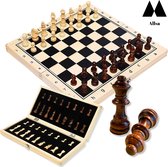 Allsa Premium Schaakbord - Schaakbord met schaakstukken - Schaakbord Magnetisch - Schaakbord Hout - Inclusief 2 EXTRA koninginnen - 30x30cm