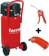 FERRUA Verticale luchtcompressor 50L zonder olie 2CV 10 bar + Accessoires