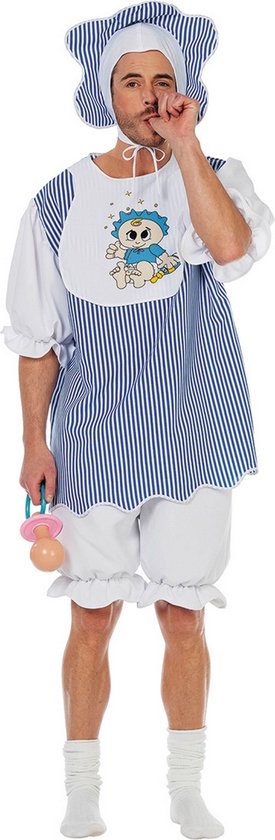Wilbers & Wilbers - Grote Baby Kostuum - Geinige Baby Boy - Man - Blauw - Maat 54 - Carnavalskleding - Verkleedkleding