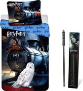 Dekbedovertrek Harry Potter- Hedwig- Hogwarts Express - Eenpersoons - 140 x 200 cm - Katoen, incl. Severus Snape Toverstaf