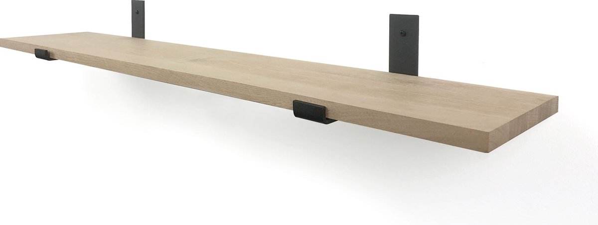 Eiken wandplank 80 x 20 cm 18mm inclusief industriele plankdragers - Plankjes aan muur - Wandplank industrieel - Fotoplank