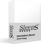 Sleeps Hoeslaken Flanel Wit - Eenpersoons 90x200 cm - 100% geruwd Katoen - Hoogwaardige Kwaliteit - 30 cm Hoekhoogte  - Super Zacht -