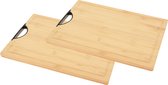 2x stuks bamboe houten snijplank / serveerplank met kunststof handvat 40 x 30 x 1,7 cm