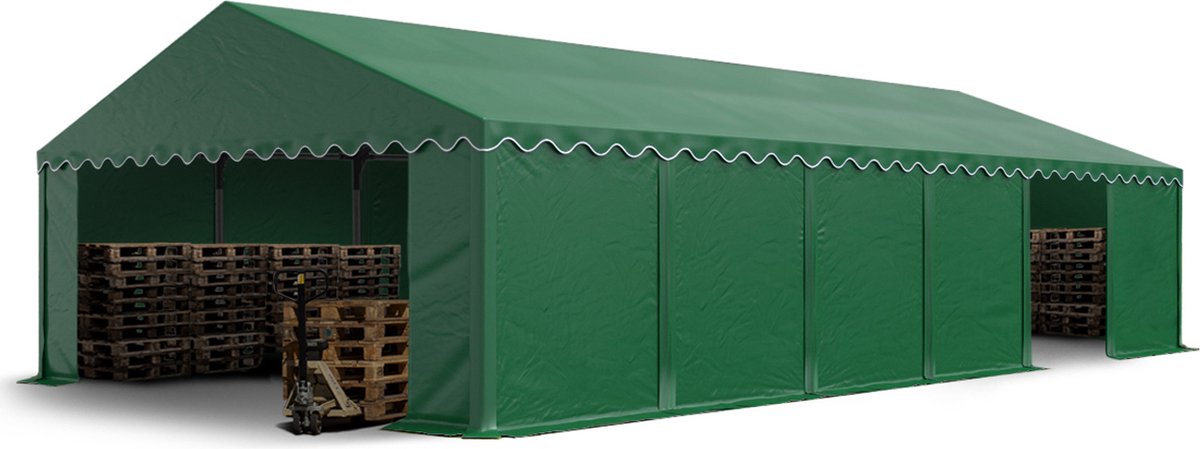 Opslagtent 6x12 m stabiele industrietent met PVC-Zeil 750 N donkergroen beschutting met grondframe
