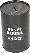 Spaarpot metaal money barrel zwart 15cm oliedrum