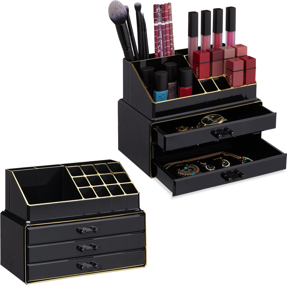 Goedkoopste 2x make-up organizer klein - stapelbaar - sieradendoosje - cosmetica - opbergbox