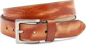 Thimbly Belts Heren jeans riem cognac met lichte vegen - heren riem - 4 cm breed - Cognac - Echt Leer - Taille: 115cm - Totale lengte riem: 130cm