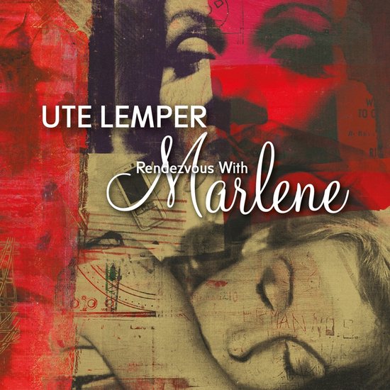 Ute Lemper Rendezvous With Marlene albumcover met collage van twee vrouwen gezichten, rood en beige tinten.