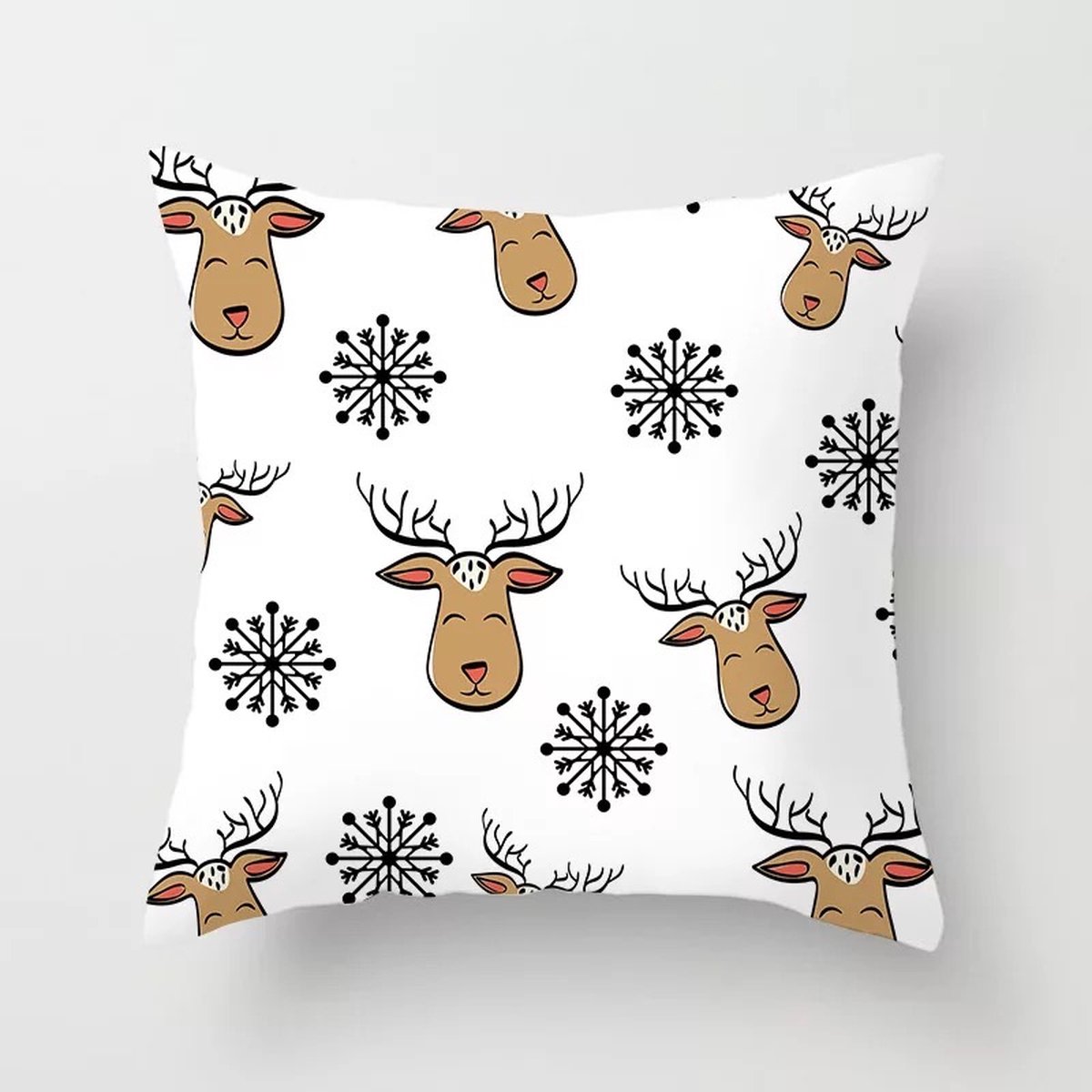 Kerst Kussenhoes Design 14 Wit Rendier Sneeuwvlok |Kerst kussen| Kerstdagen | Feestdagen |Kerst |Decoratie |Woondecoratie |Kussenslopen |December |Cadeau