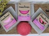 HappySoaps Pink - Verjaardagscadeau vrouw - giftbox vrouw - Shampoo bar - Conditioner Bar - Body Wash bar - natuurlijke spons - vegan - plasticvrij