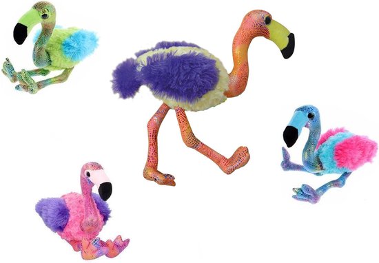 Eddy Toys - Pluche Flamingo in Vrolijke Kleuren - Zittend 27 Cm hoog - Verschillende kleuren leverbaar - Assorti