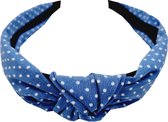 Haarband Diadeem Knoop Stippen Print Wit Blauw