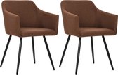 Decoways - Eetkamerstoelen 2 st stof bruin