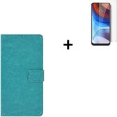 Hoesje Motorola Moto G30 - Screenprotector Motorola Moto G30 - Hoes Motorola Moto G30 Wallet Bookcase Turquoise + Tempered Glass