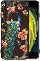 Siliconen Back Cover iPhone 7/8/SE 2020/2022 Telefoon Hoesje met Zwarte rand Pauw met Bloemen