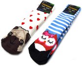2 paar warme thermo sokken met anti-slip voor meisjes hond en uil - maat 27-30